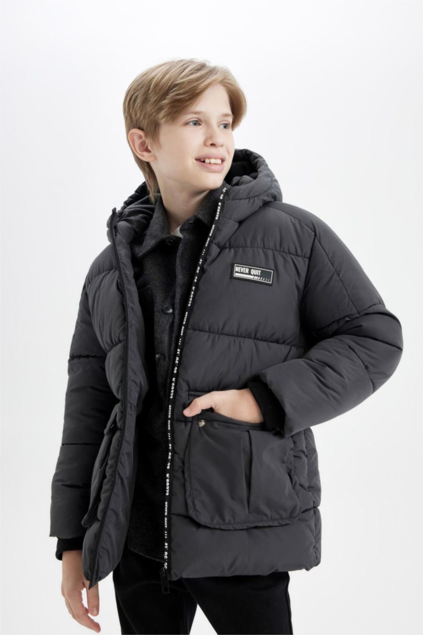 Erkek Çocuk - Genç Erkek Meşe Yeşili Su Geçirmez Kapüşonlu Parka Erkek Çocuk