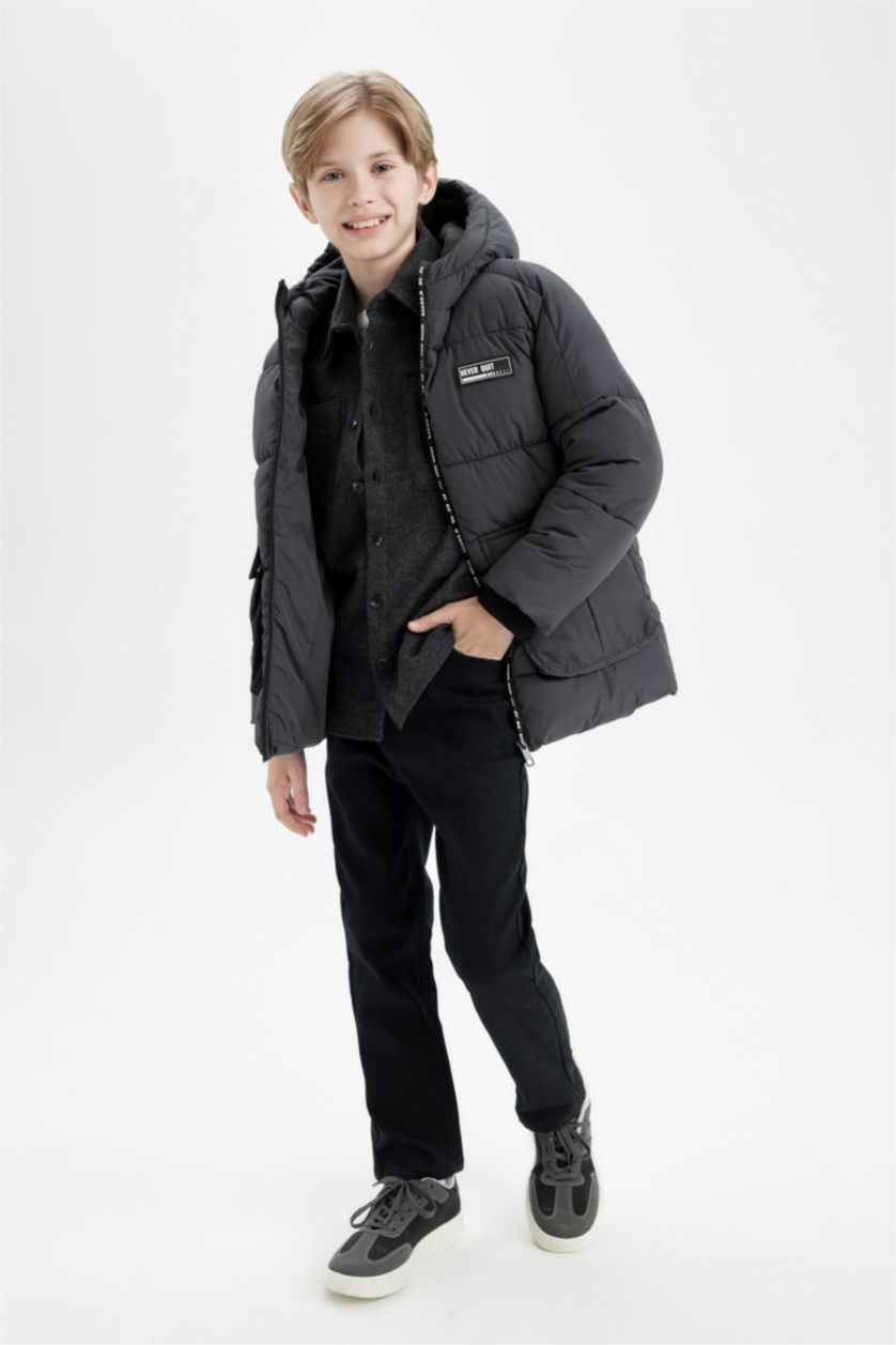 Erkek Çocuk - Genç Erkek Meşe Yeşili Su Geçirmez Kapüşonlu Parka Erkek Çocuk