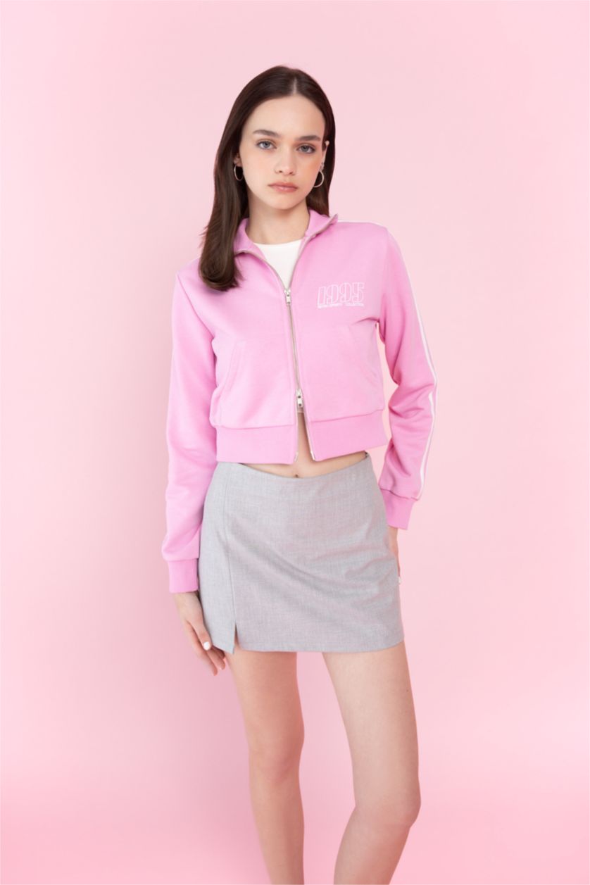 Woman Pink Fitted Printed Sports Cardigan