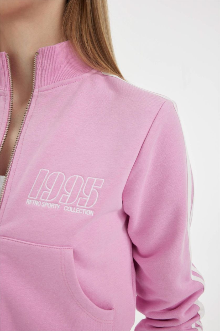 Woman Pink Fitted Printed Sports Cardigan