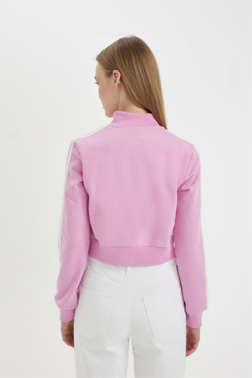 Woman Pink Fitted Printed Sports Cardigan