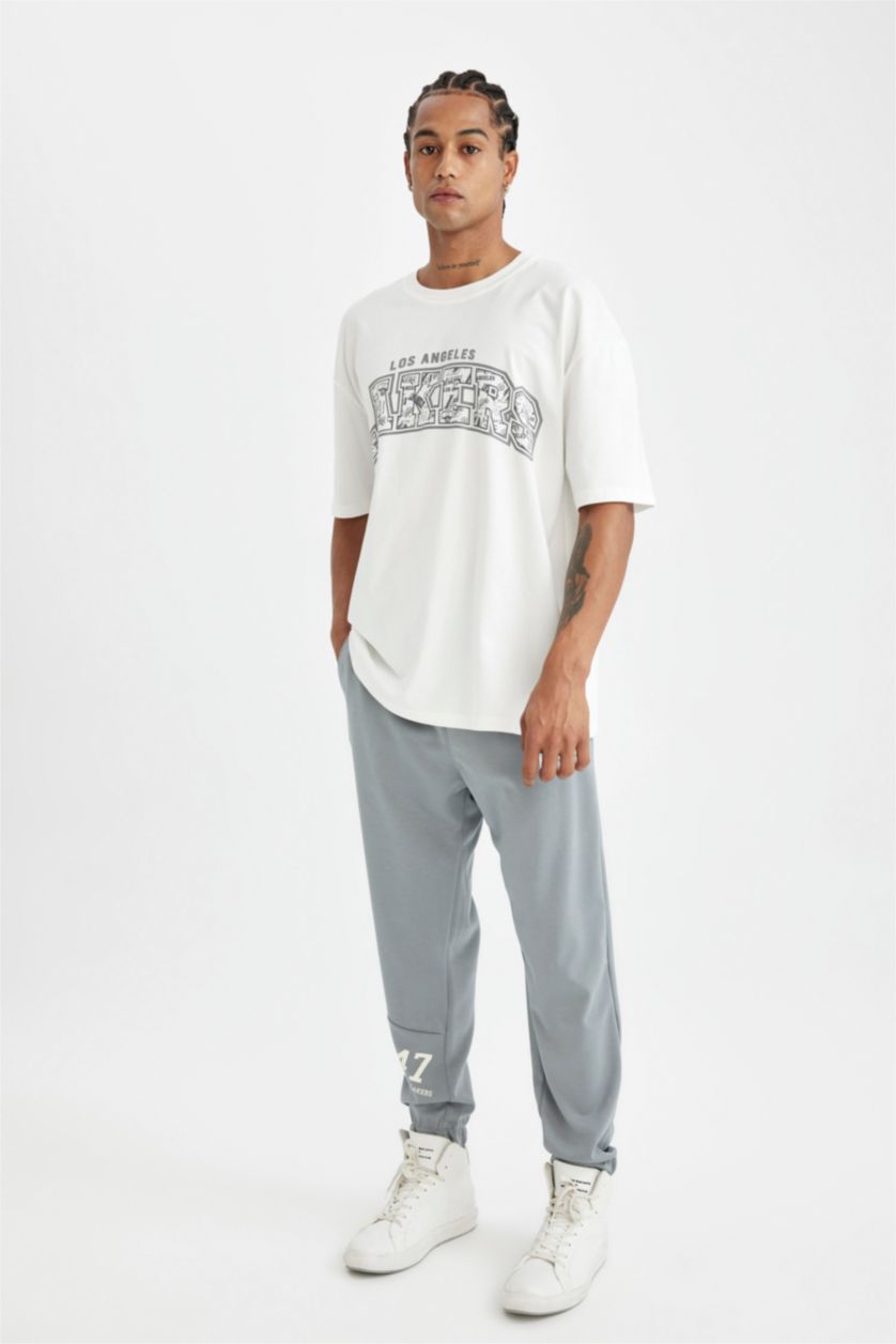 MAN Grey DeFactoFit NBA Los Angeles Lakers Standard Fit Scuba Fabric Jogger Pants