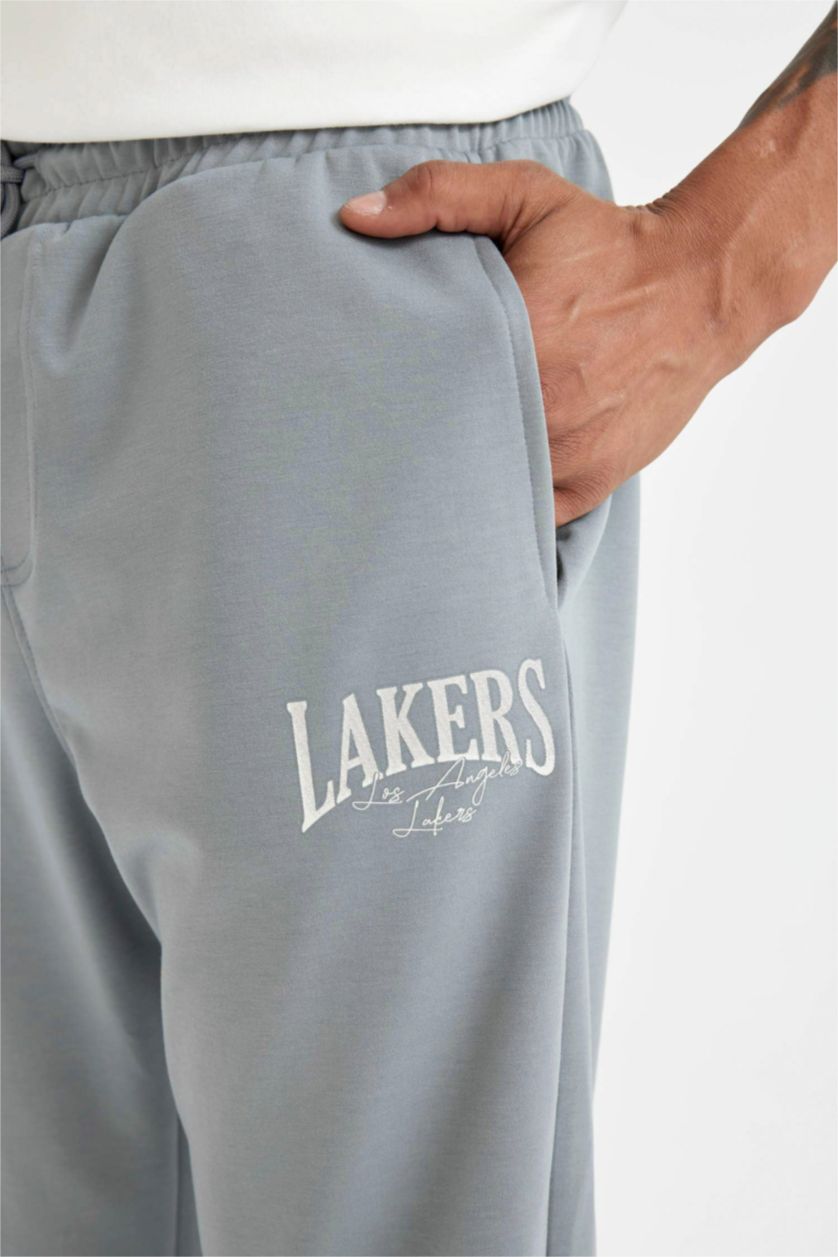 MAN Grey DeFactoFit NBA Los Angeles Lakers Standard Fit Scuba Fabric Jogger Pants