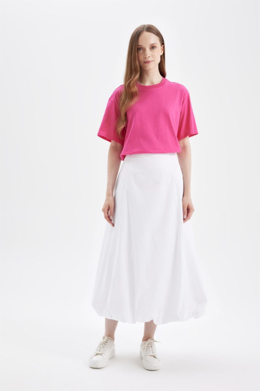 Woman White Balloon Fit Poplin Skirt
