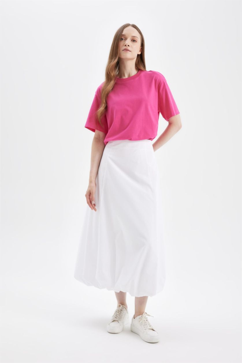 Woman White Balloon Fit Poplin Skirt