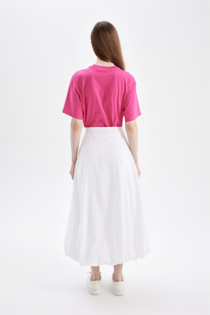 Woman White Balloon Fit Poplin Skirt