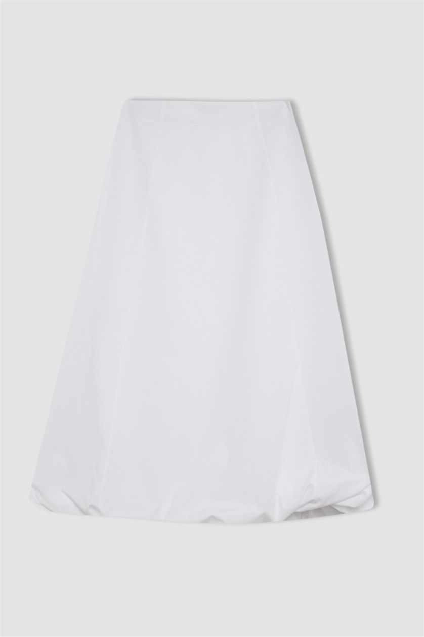 Woman White Balloon Fit Poplin Skirt