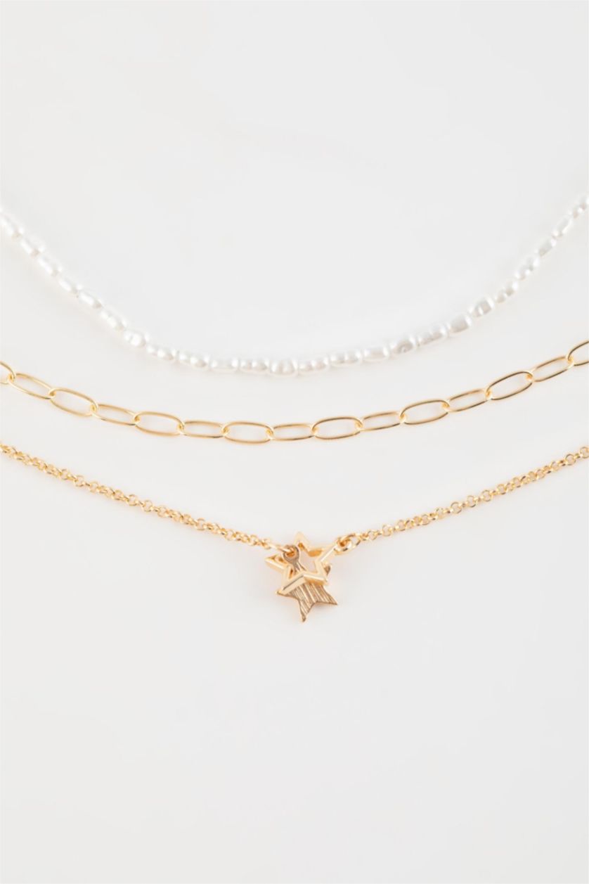 Kadın Altın Kadın 3'lü Yıldız ve İncili Kolye