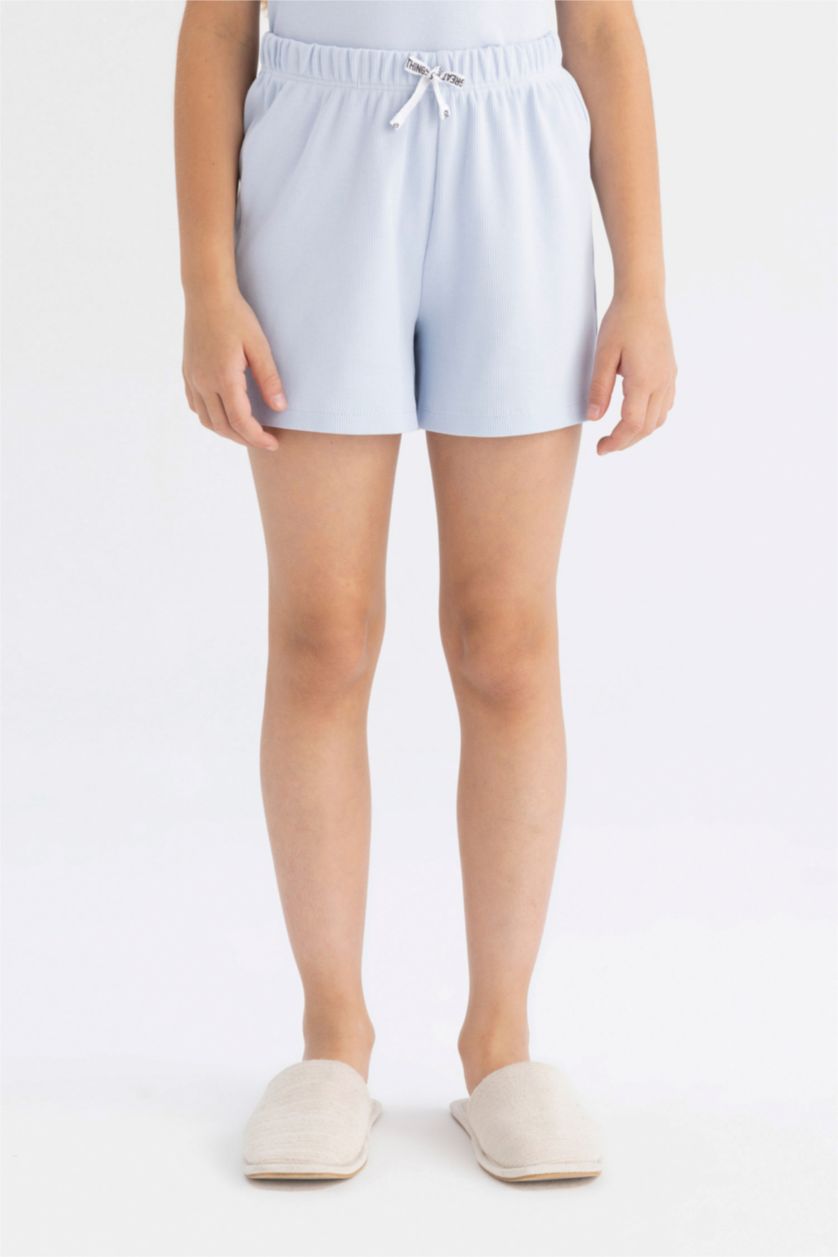 بناتي أزرق فاتح طقم بيجاما بناتي أزرق مضلع قصة عادية - قطعتين