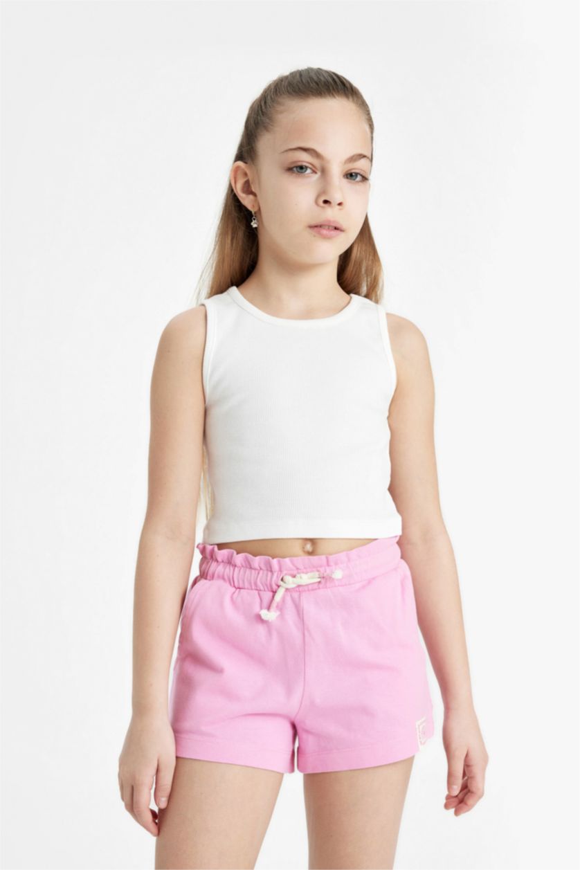 Kız Çocuk - Genç Kız Ekru Kız Çocuk Bisiklet Yaka Basic Düz Atlet