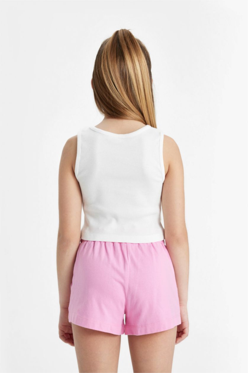 Kız Çocuk - Genç Kız Ekru Kız Çocuk Bisiklet Yaka Basic Düz Atlet