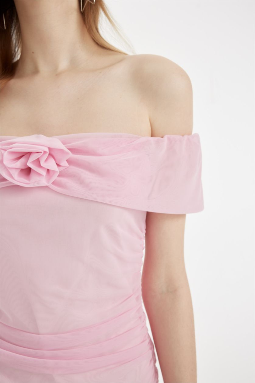 Әйелдерге Қызғылт тығыз көйлек иықсыз жеңсіз Қысқа жеңді трикотаж көйлек