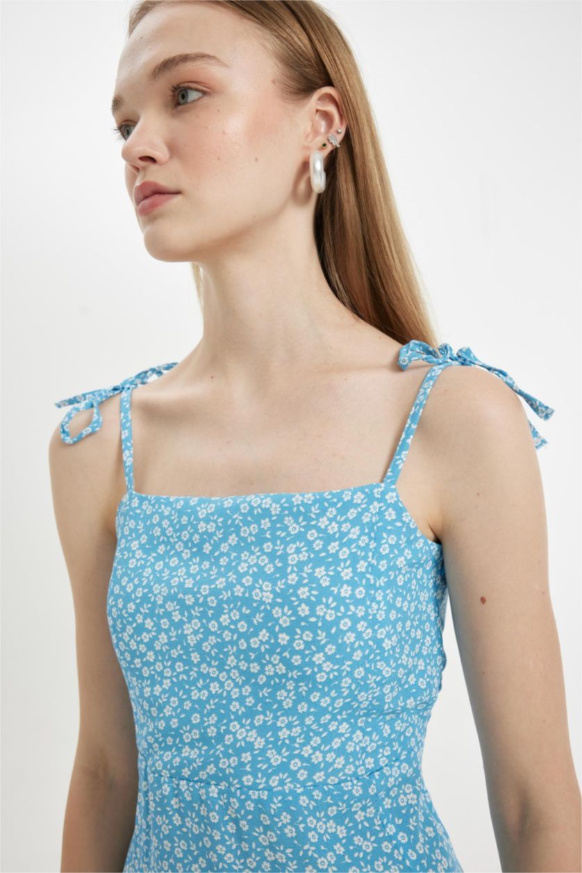 FEMME Bleu Mini Robe Imprimée à Bretelles