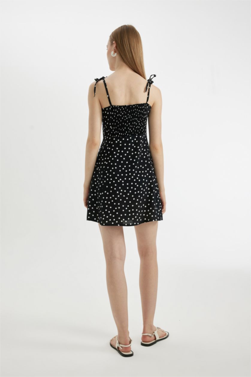 Kadın Siyah Coool Desenli Askılı Mini Elbise