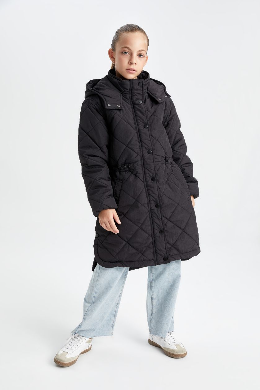 FILLES Noir Manteau à Capuche Oversize pour Fille