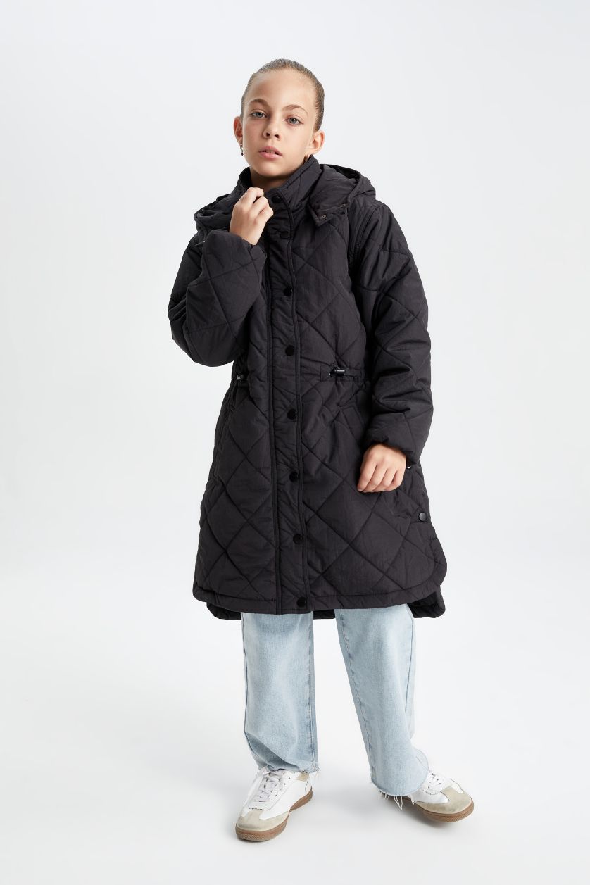 FILLES Noir Manteau à Capuche Oversize pour Fille