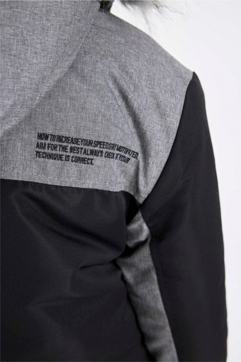 GARÇONS Noir Manteau à capuche en fausse Fourrure amovible et doublure en Peluche pour Garçon