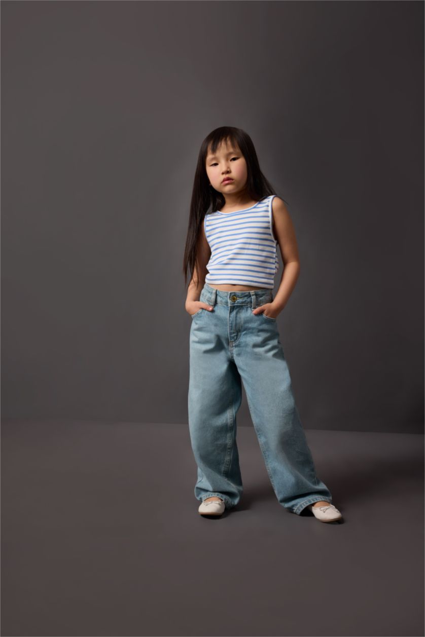 Girls & Teens Blue Girl Barrel Fit Oval Leg Jeans