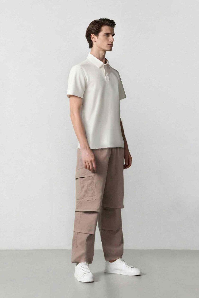 Erkek Kum Kadife Pantolon Wide Leg Bol Rahat Kesim Kargo Cepli Düz Paça