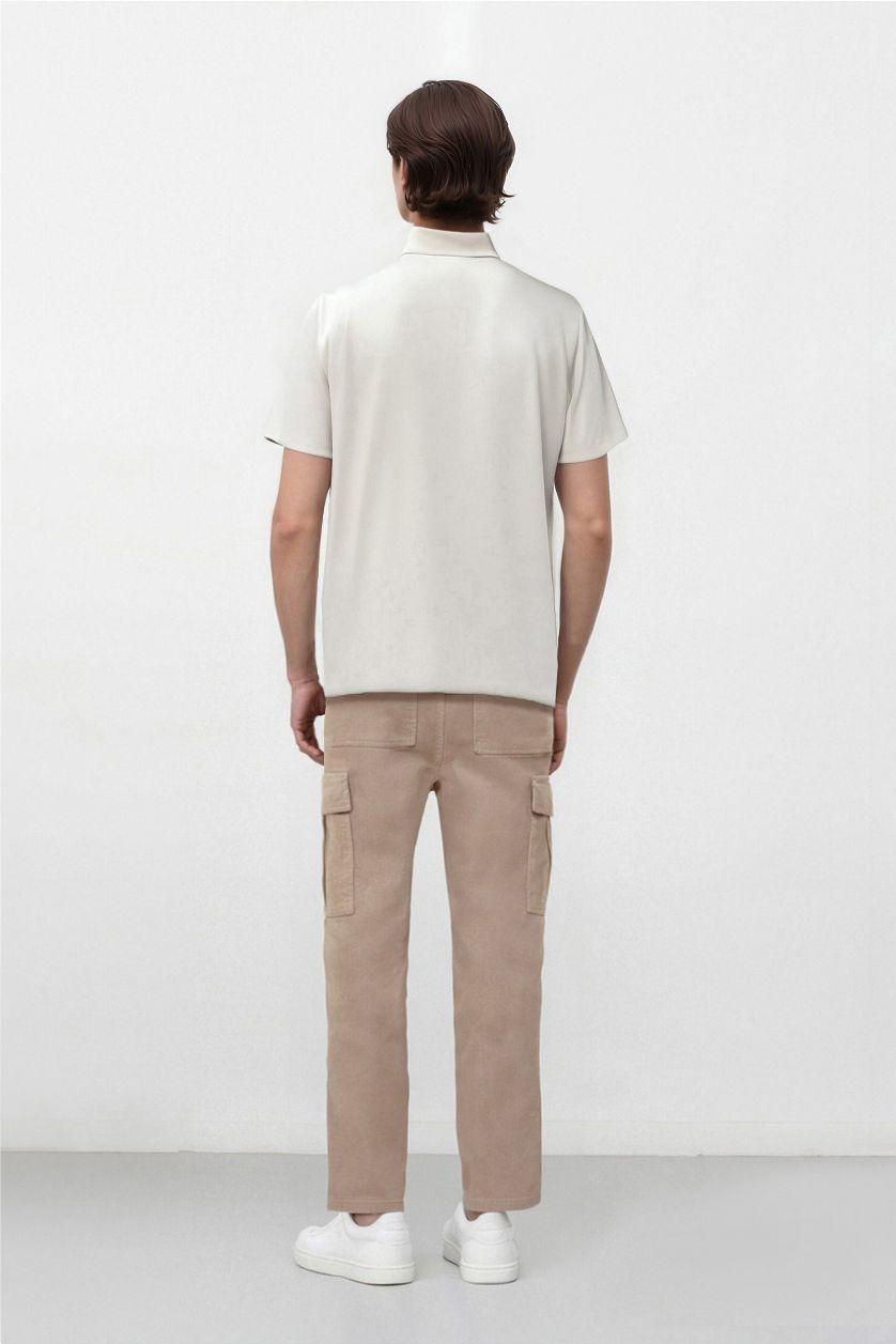 Erkek Kum Kadife Pantolon Wide Leg Bol Rahat Kesim Kargo Cepli Düz Paça