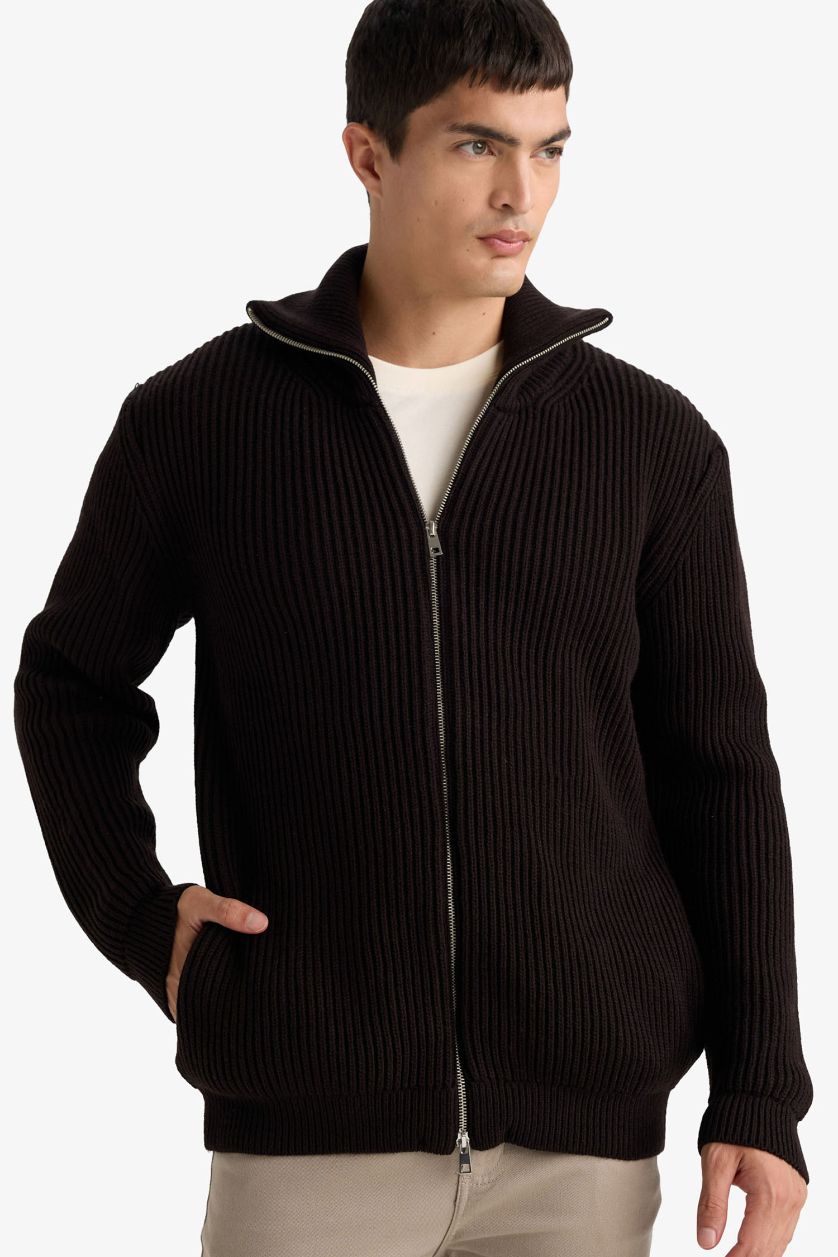 MAN Brown Standard Fit Turtleneck Knitwear Cardigan