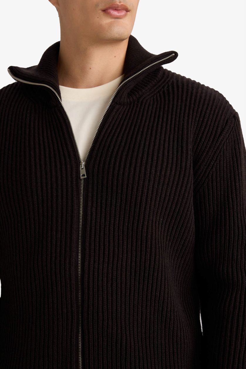 MAN Brown Standard Fit Turtleneck Knitwear Cardigan