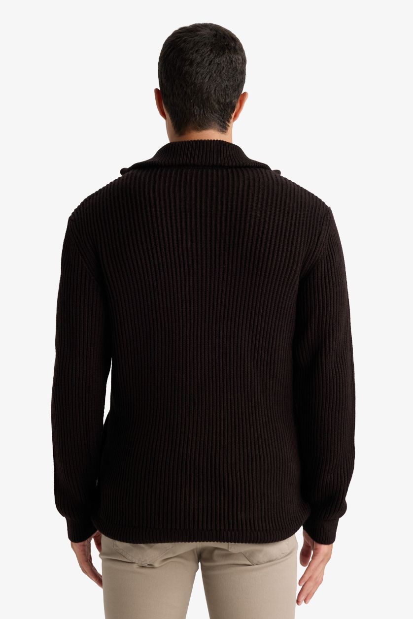 MAN Brown Standard Fit Turtleneck Knitwear Cardigan