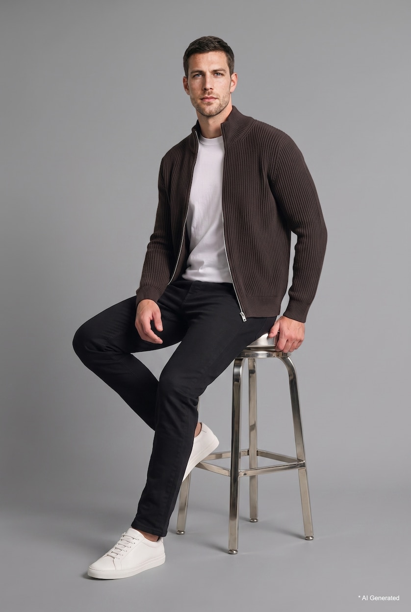 رجال بني Standard Fit Knitwear Cardigan
