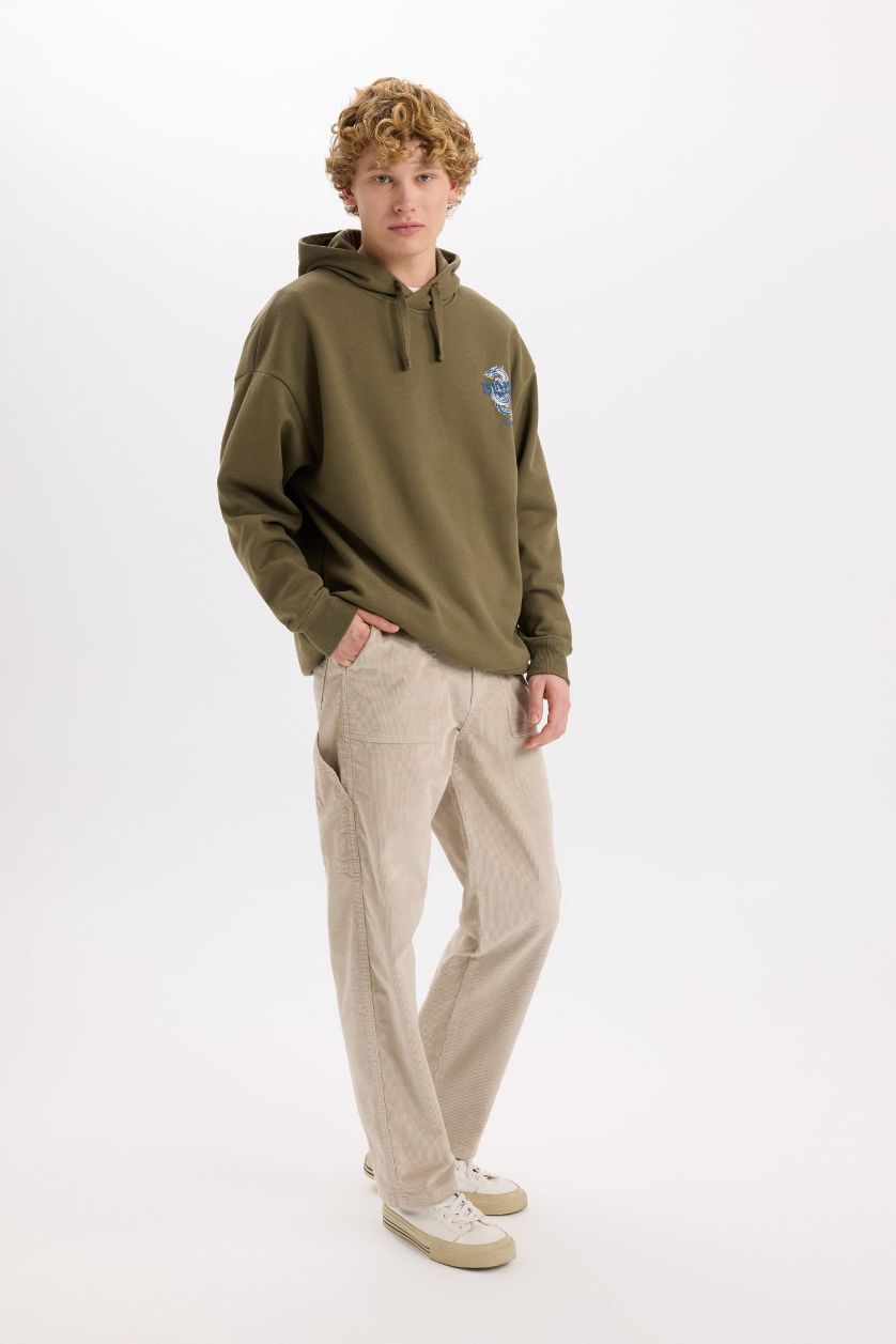 MAN Sand Wide Leg Regular Hem Velvet Trousers