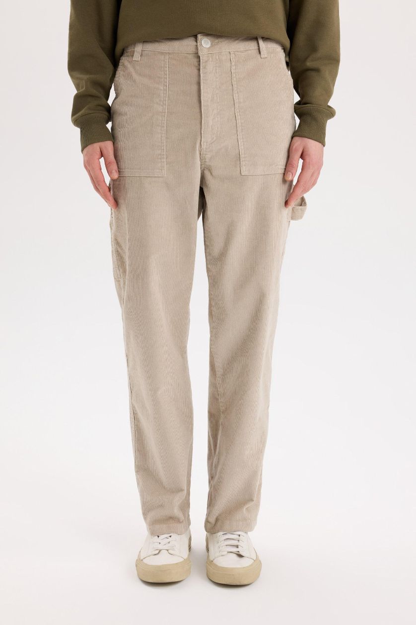 MAN Sand Wide Leg Regular Hem Velvet Trousers