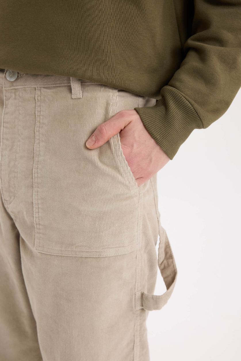 MAN Sand Wide Leg Regular Hem Velvet Trousers