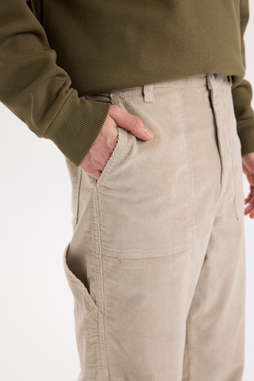 MAN Sand Wide Leg Regular Hem Velvet Trousers