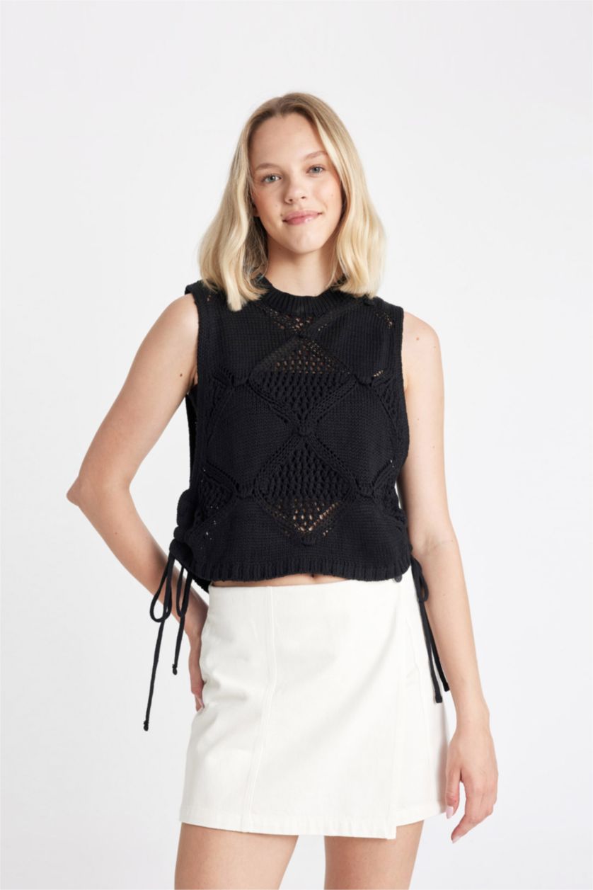 FEMME Noir Débardeur en tricot à col rond Coupe Régulière