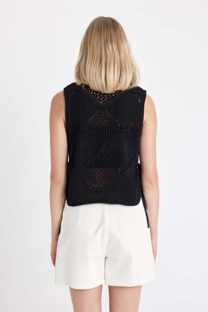 FEMME Noir Débardeur en tricot à col rond Coupe Régulière