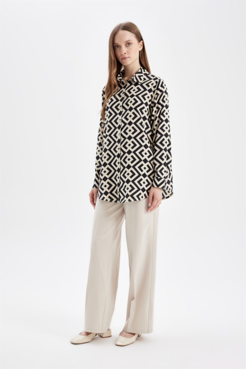 WOMAN Black Regular Fit Printed Long Sleeve Tunic