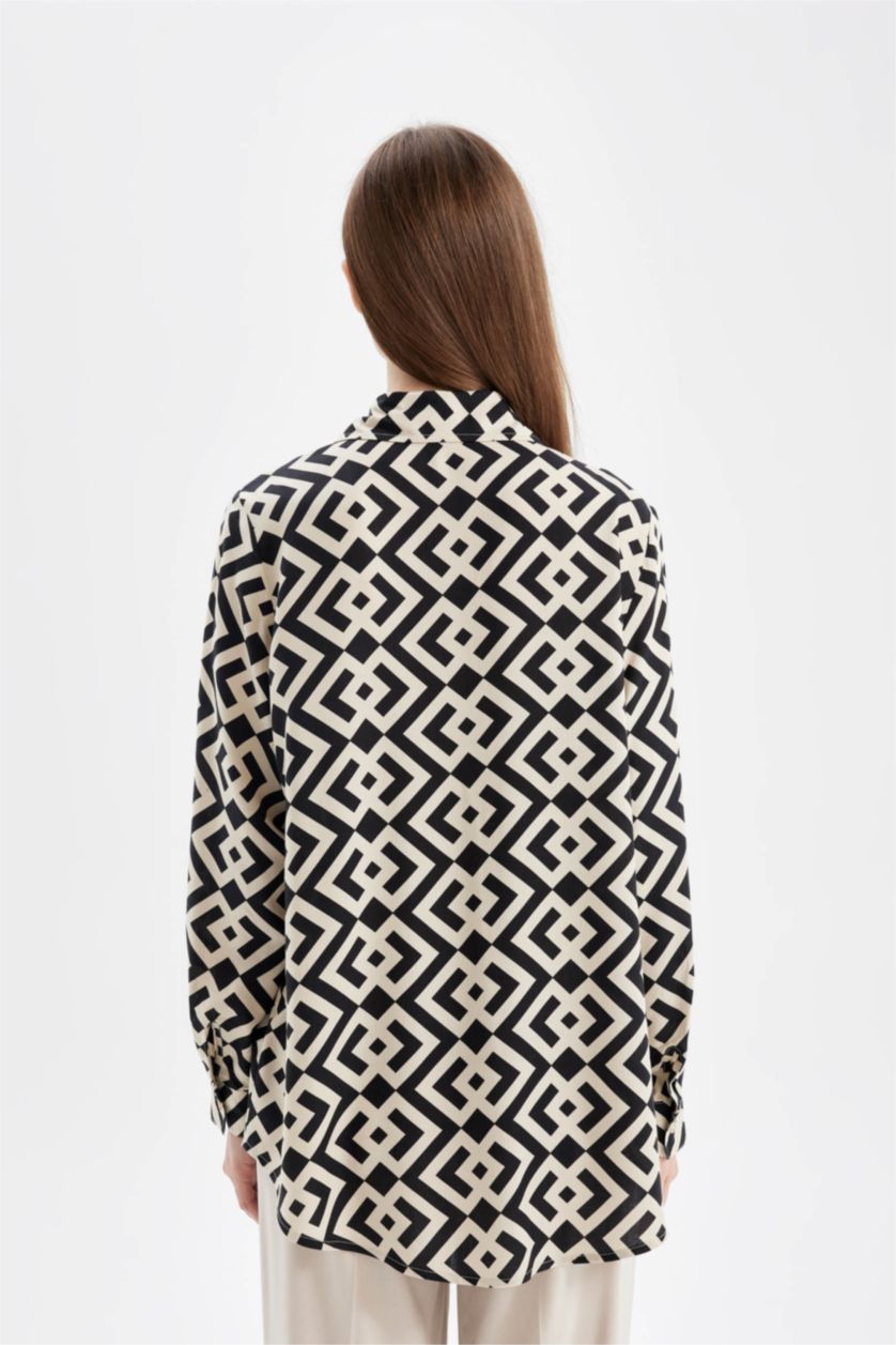 WOMAN Black Regular Fit Printed Long Sleeve Tunic