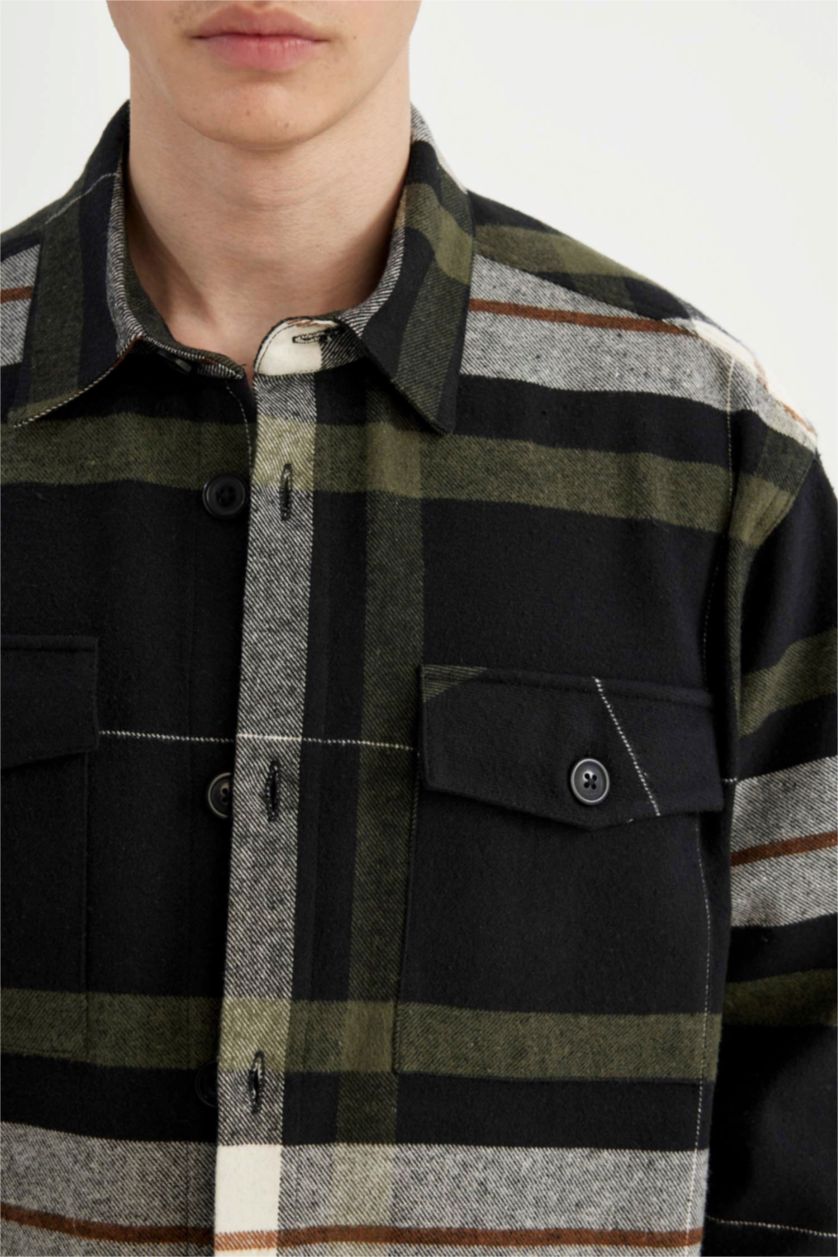 MAN Khaki Relax Fit Plaid Lumberjack Long Sleeve Shirt