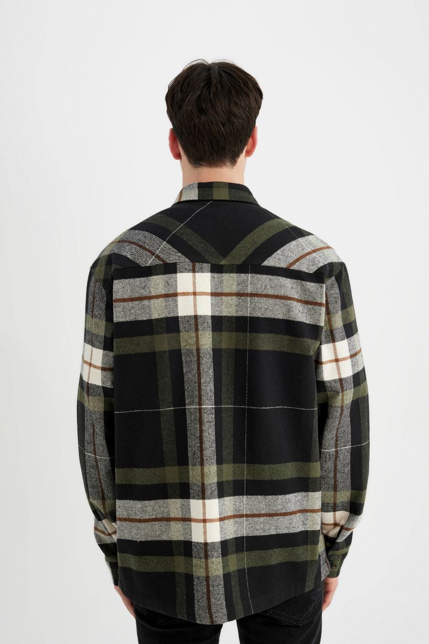 MAN Khaki Relax Fit Plaid Lumberjack Long Sleeve Shirt