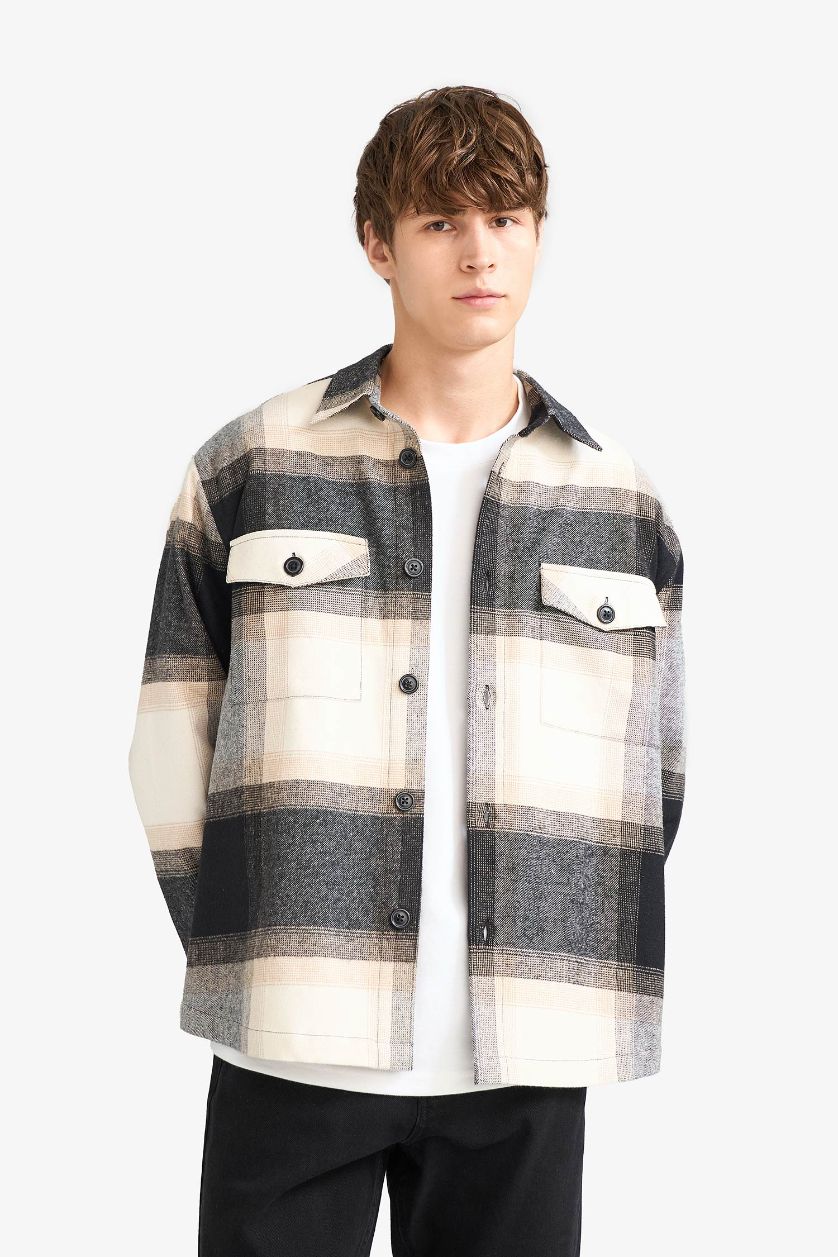 Ерлер Қоңыр Рубашка в клетку Relax Fit с длинными рукавами