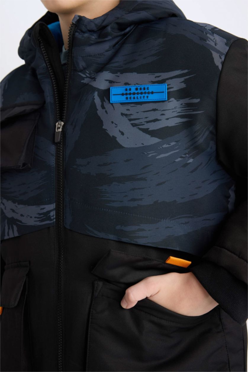 BOYS & TEENS Black Boy Hooded Water Repellent Fleece Lined Puffer Jacket