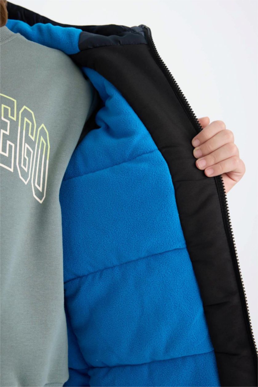 BOYS & TEENS Black Boy Hooded Water Repellent Fleece Lined Puffer Jacket