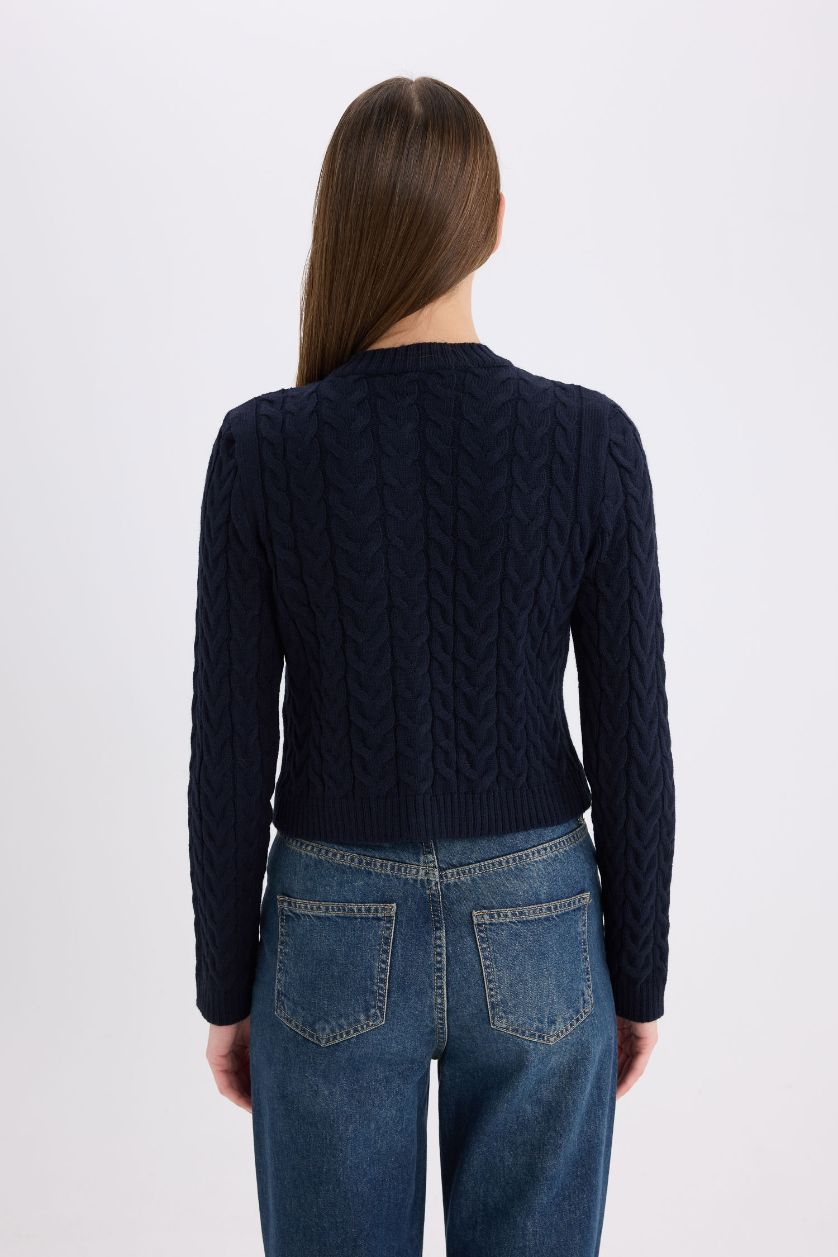 WOMAN NAVY Regular Fit Crew Neck Knitted Buttoned Knitwear Cardigan