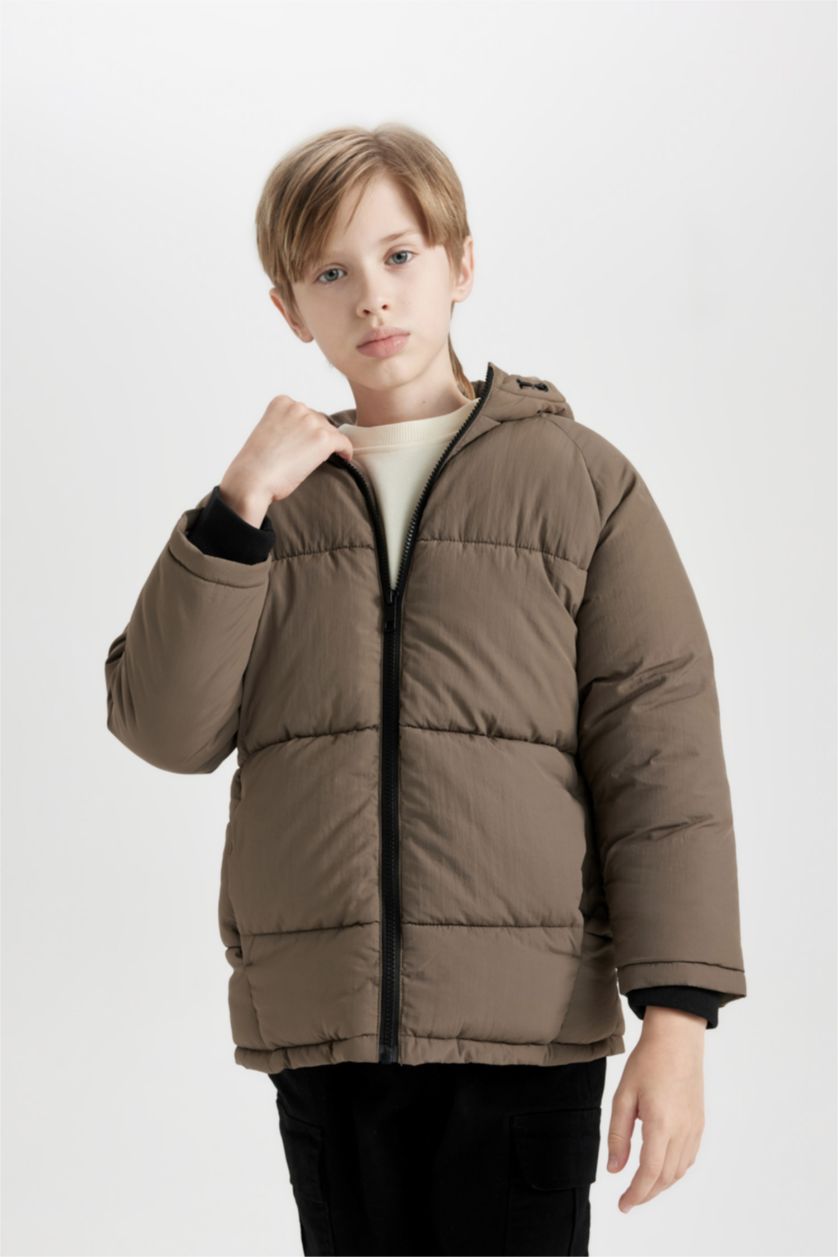 GARÇONS Kaki Jacket Doudoune à capuche déperlant avec doublure en polaire pour Garçon