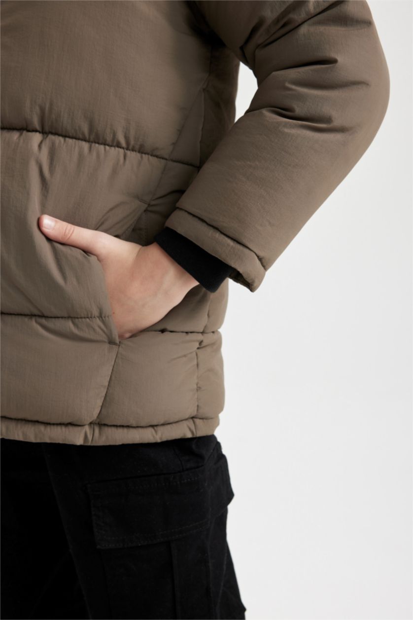 GARÇONS Kaki Jacket Doudoune à capuche déperlant avec doublure en polaire pour Garçon