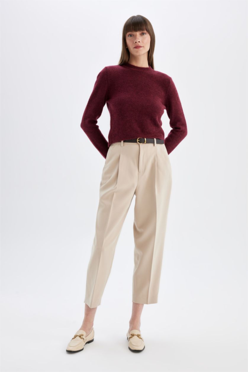 FEMME Bordeaux Pull en tricot basique à col rond Coupe régulière