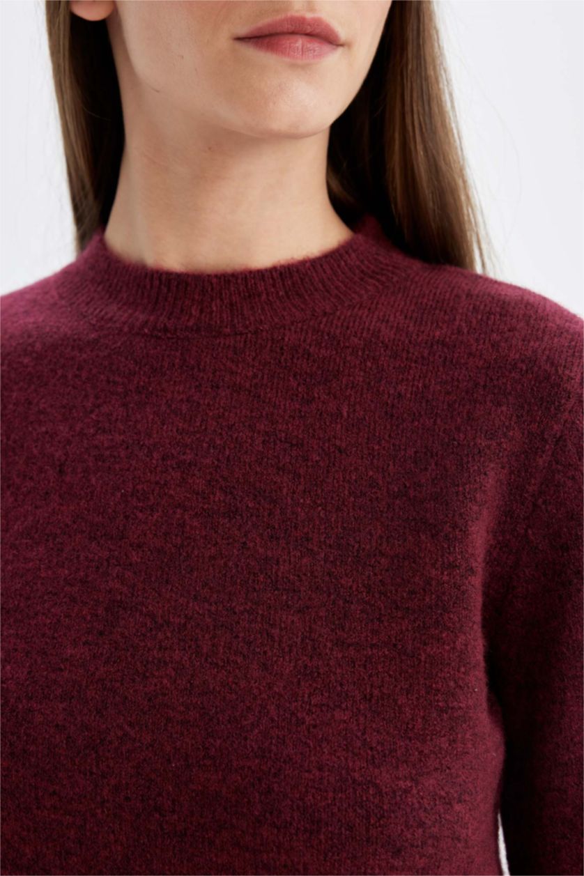 FEMME Bordeaux Pull en tricot basique à col rond Coupe régulière