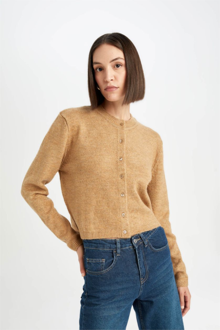 حريمي بيج كارديجان تريكو بيزك قصة عادية برقبة مستديرة