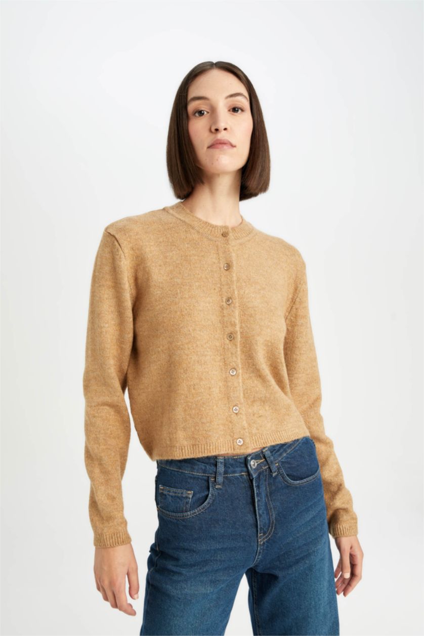 حريمي بيج كارديجان تريكو بيزك قصة عادية برقبة مستديرة