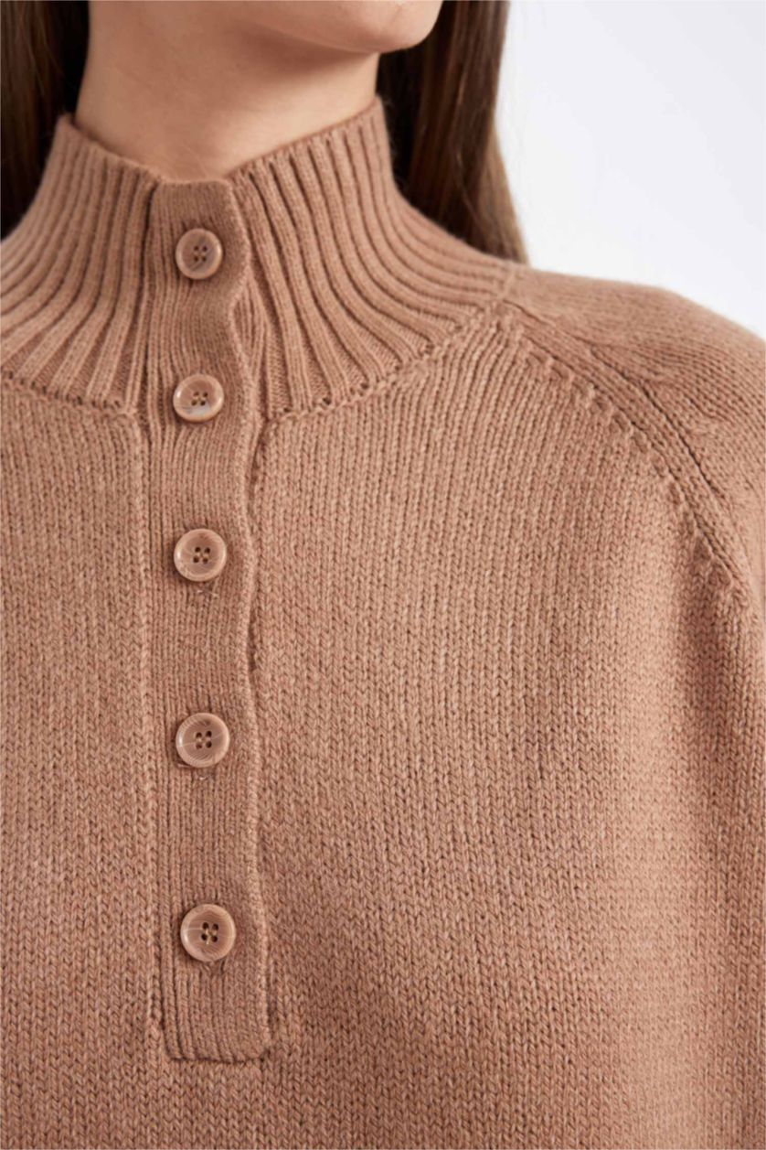 FEMME Beige Pull en tricot à col boutonné Coupe décontractée