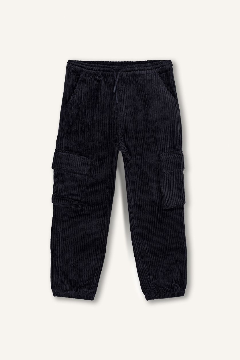 BOYS & TEENS Anthracite Boy Velvet Cargo Joggers